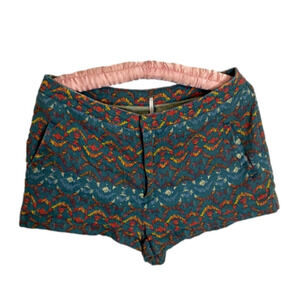 FREE People Shorts Southwest Aztec Boho Teal Linen Blend size 10